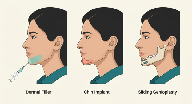 Side profile showing balanced chin projection after chin augmentation surgery in Delhi at Sarayu Clinics