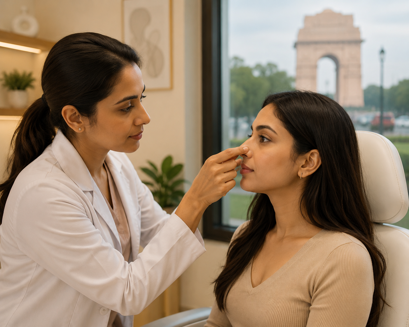 Patient undergoing Alarplasty at Sarayu Clinics in Delhi to refine nostril shape, improve nasal symmetry, and enhance overall facial harmony.