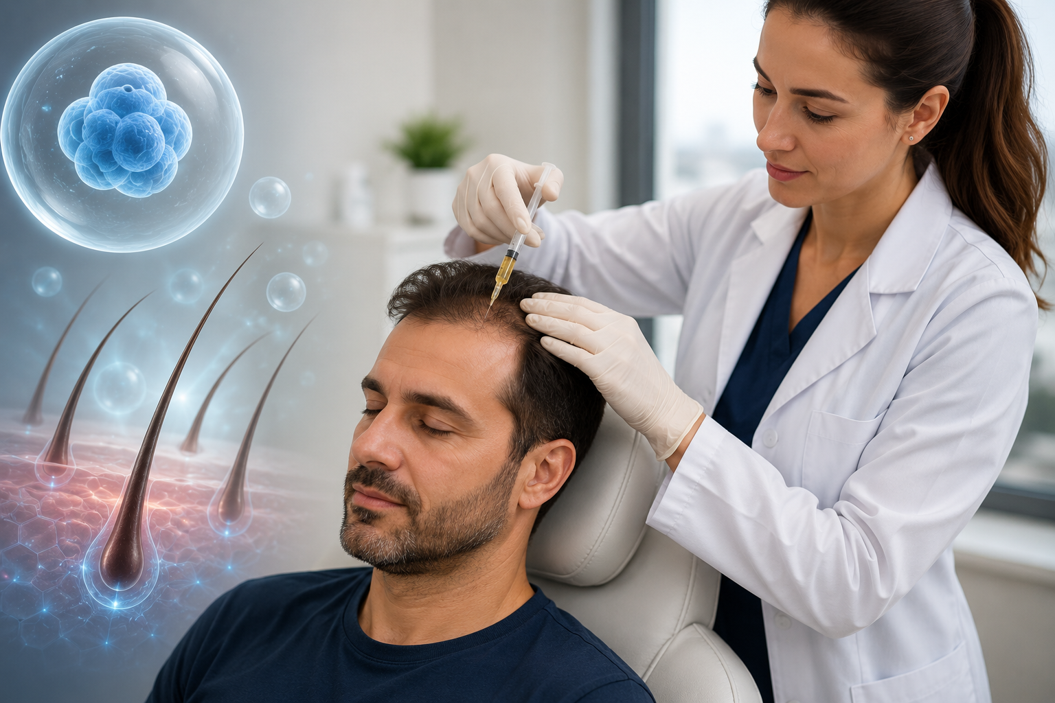 Patient undergoing stem cell therapy at Sarayu Clinics in Delhi to support natural hair restoration and promote healthier hair growth.