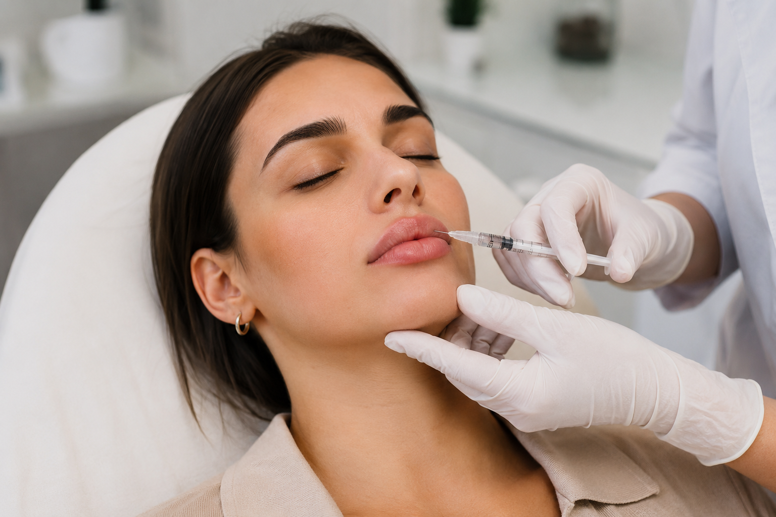 Patient receiving Lip Reduction Treatment at Sarayu Clinics in Delhi to achieve balanced, natural-looking lip proportions and improved facial harmony.