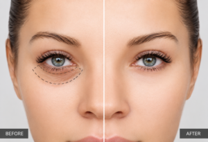 Patient undergoing blepharoplasty treatment at Sarayu Clinics in Delhi to improve eyelid appearance, reduce under-eye bags, and achieve a refreshed, youthful look.